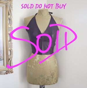 Y2K Vintage Illia Genuine Brown Leather Halter Top Boho Western Festival Size 4